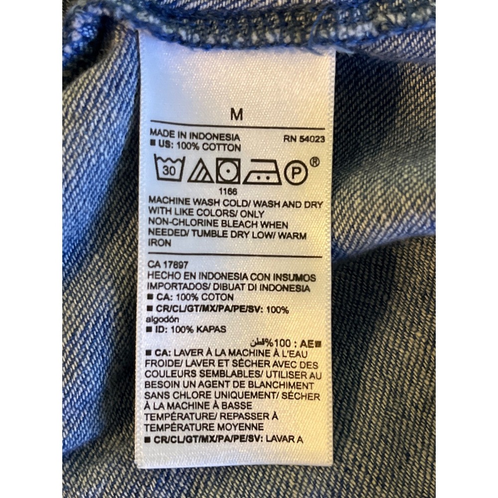 Old Navy Tiered Blue Denim Blouse Medium Puff Sleeve Babydoll Cottagecore - Picture 8 of 9